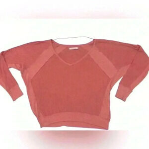 We The Free People Santa Clara V Neck Sweater Coral Pink Womens Size Small
